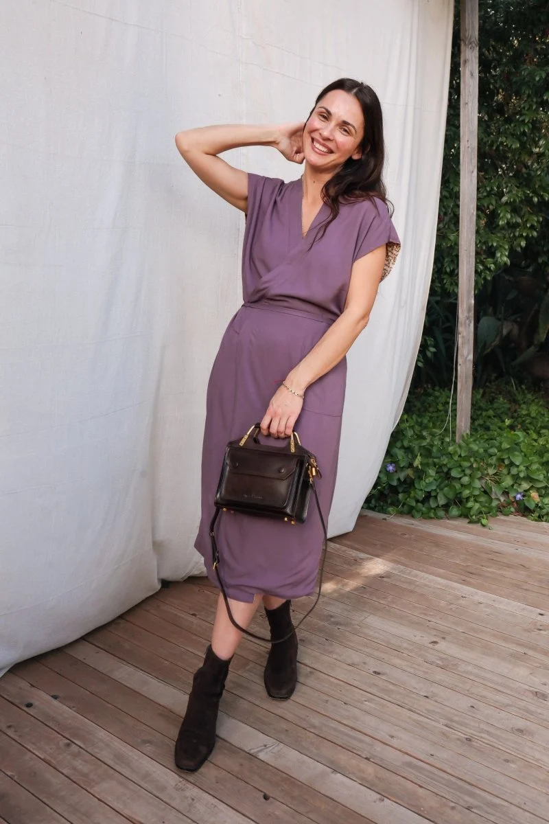 Aydın Reversible House Dress - Plum & Geometric Print - Image 10