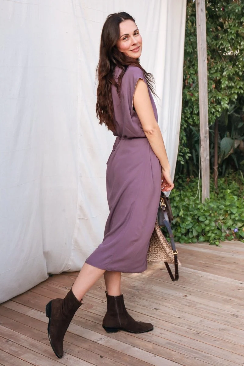 Aydın Reversible House Dress - Plum & Geometric Print - Image 12