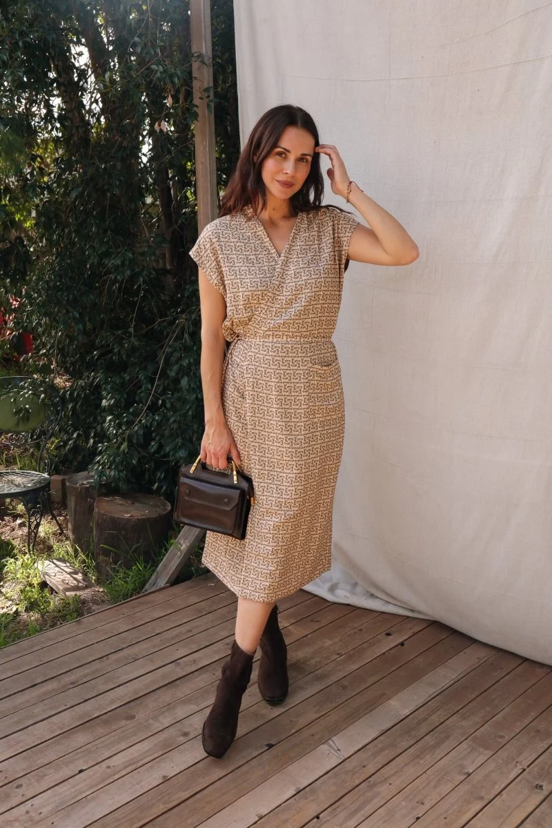 Aydın Reversible House Dress - Plum & Geometric Print - Image 3